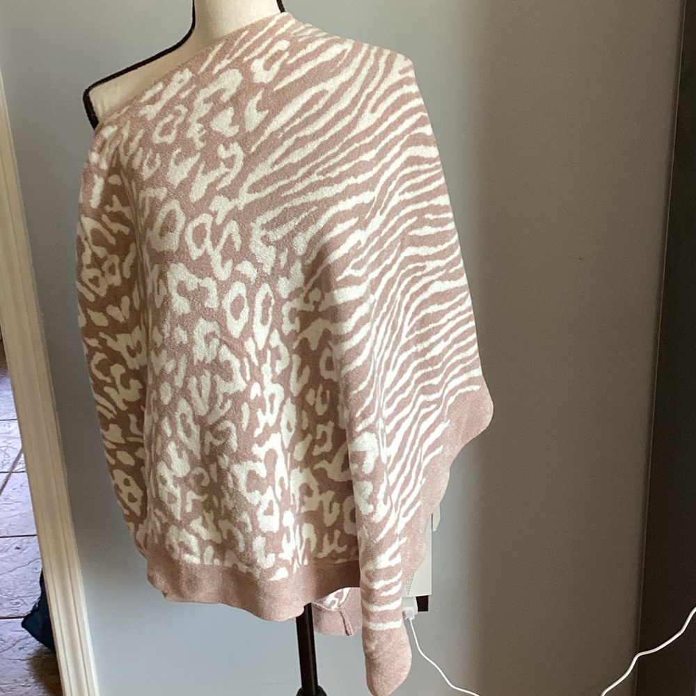 Barefoot Dreams Blush and Ivory Animal Print Poncho